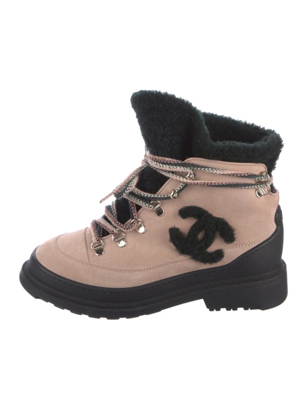 Chanel Pink Suede Interlocking CC Logo Suede Boots